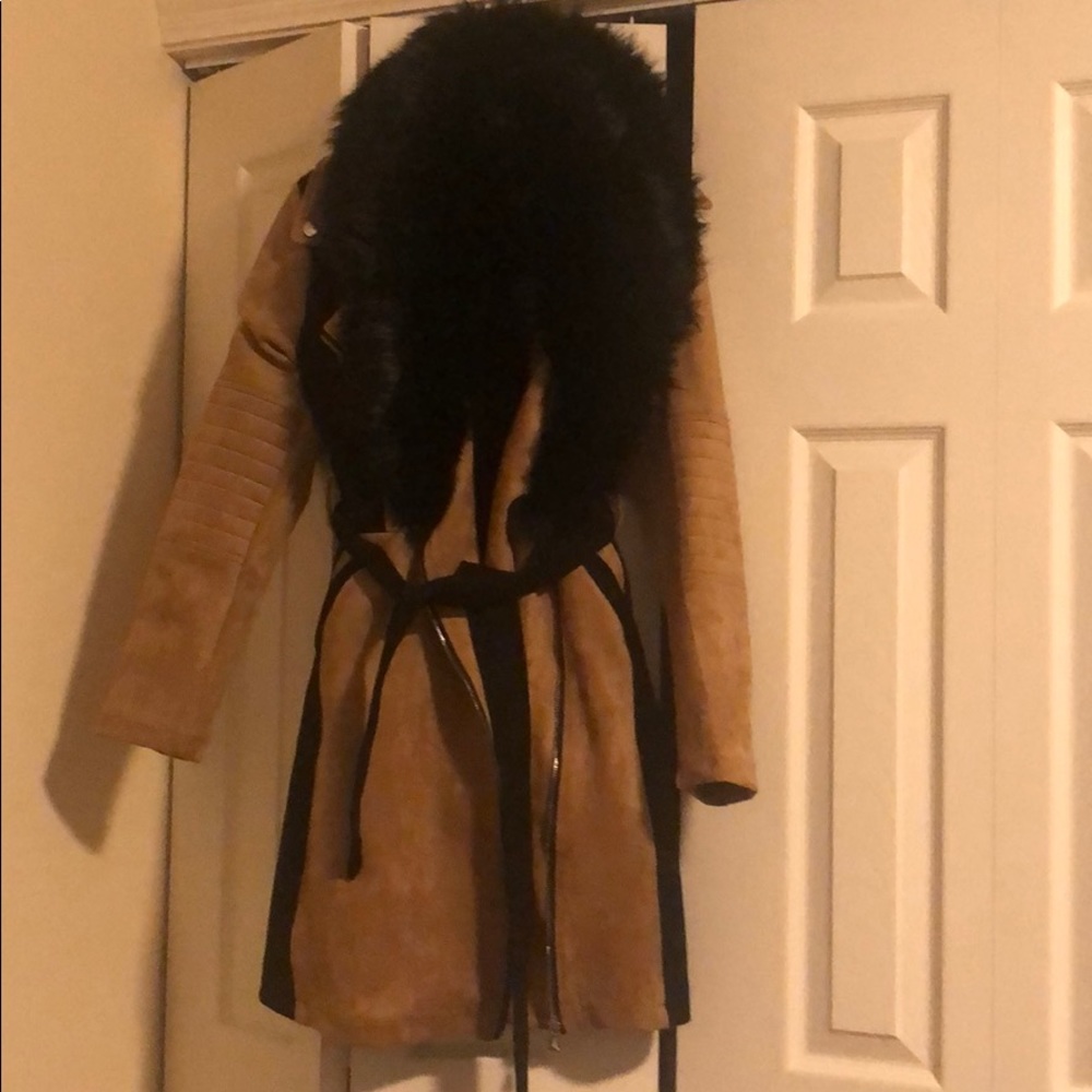 Cute black fur trench coat!